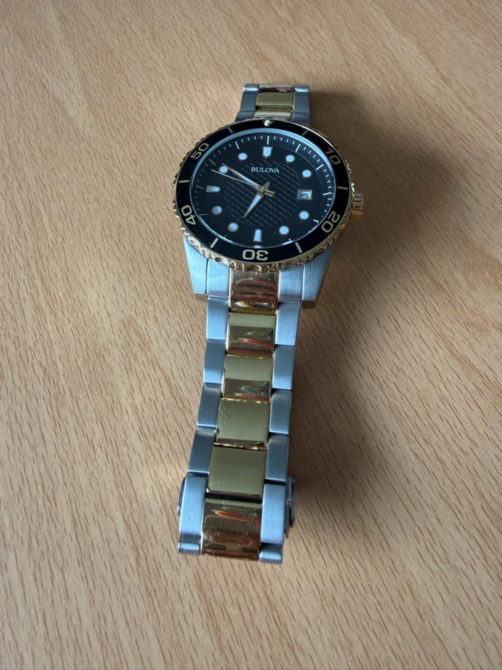 Bulova Two-Tone Gold and Silver Men’s Dive-Style Watch with Black Dial 41mm